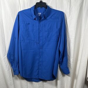 Reel Legends Saltwater Men's Fishing Shirt Blue Long Sleeve Size M Performance‎